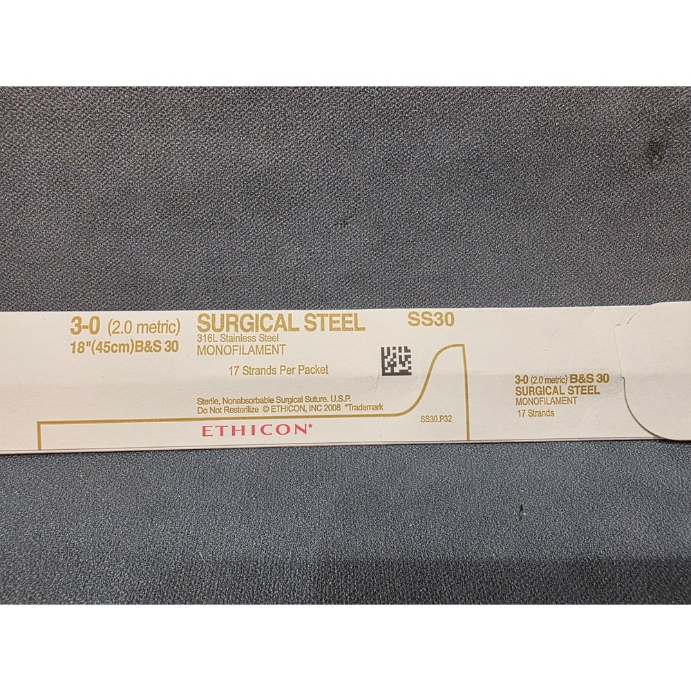 Ethicon SS30 Surgical Steel 3-0 18in 316L Monofilament 17 Strands Non-Sterile